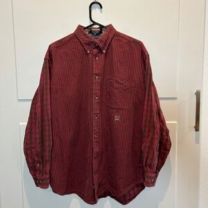 Tommy Hilfiger Men's‎ Long Sleeve Button Down Shirt Red Brown Plaid Size L